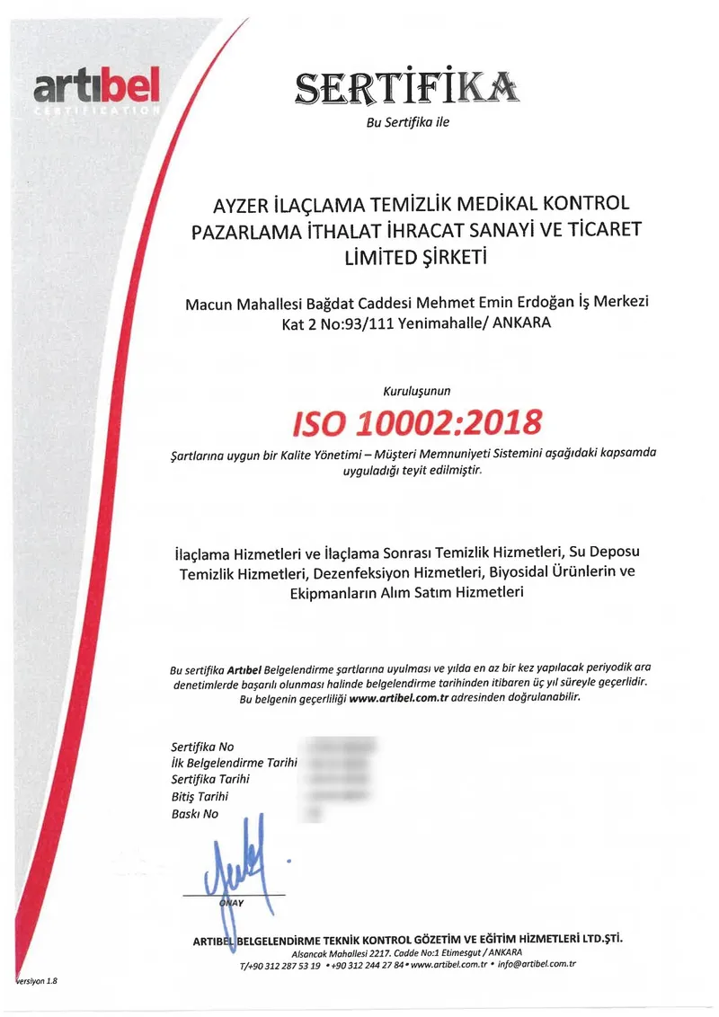 Belgelendirme ISO 10002:2018 Müşteri Memnuniyeti