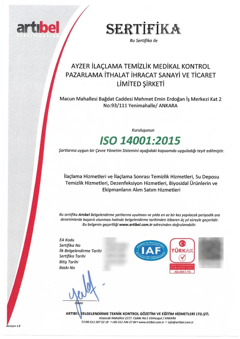 Belgelendirme ISO 14001:2015 Çevre Yönetim Sistemi