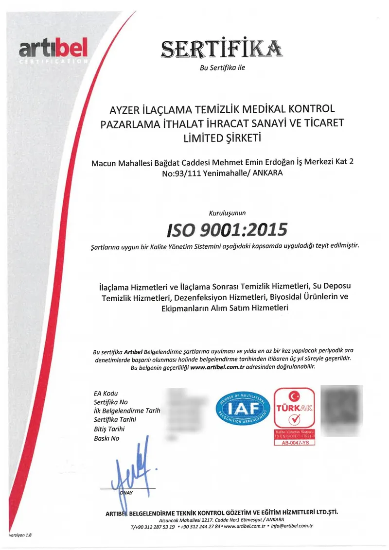 Belgelendirme ISO 9001:2015 Kalite Yönetim Sistemi